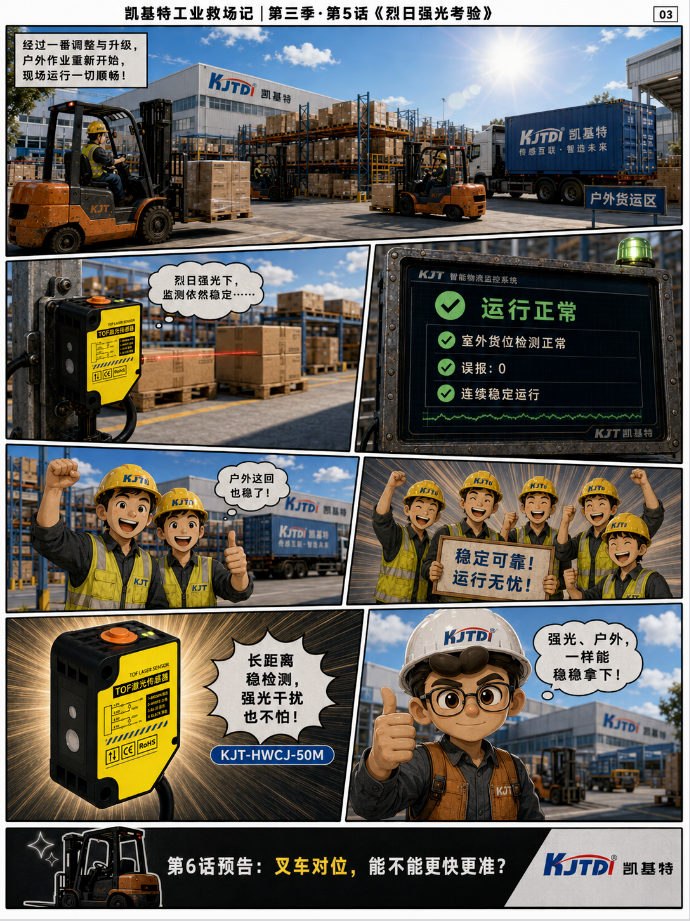 凱基特工業(yè)救場記｜KJT-HWCJ-50M TOF光電開關(guān)  ：強光、對位、缺料、雨霧，一個個穩(wěn)?。? width=