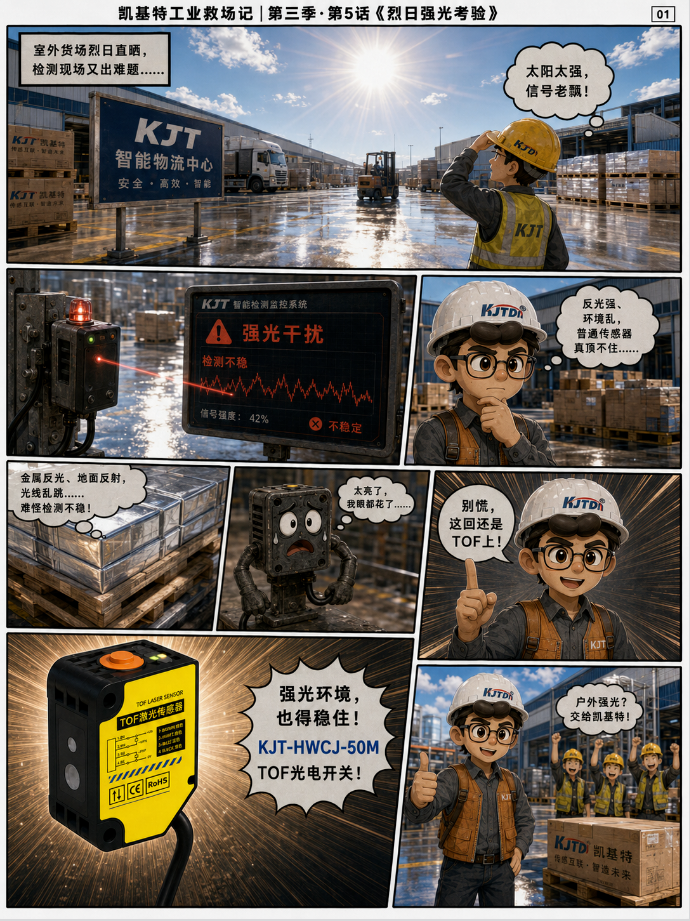 凱基特工業(yè)救場記｜KJT-HWCJ-50M TOF光電開關(guān)  ：強光、對位、缺料、雨霧，一個個穩(wěn)住！