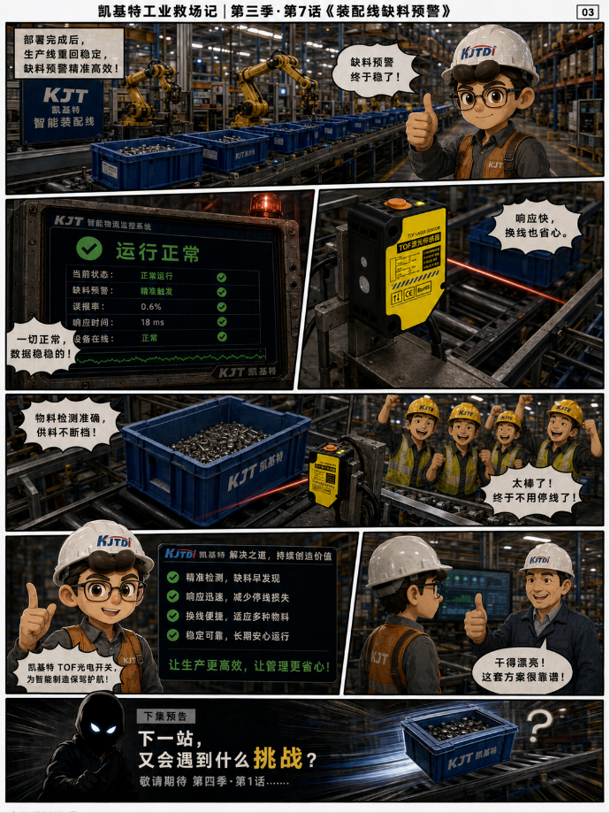凱基特工業(yè)救場記｜KJT-HWCJ-50M TOF光電開關(guān)  ：強光、對位、缺料、雨霧，一個個穩(wěn)??！