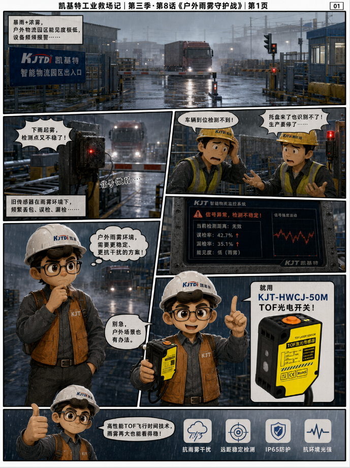 凱基特工業(yè)救場記｜KJT-HWCJ-50M TOF光電開關(guān)  ：強光、對位、缺料、雨霧，一個個穩(wěn)住！