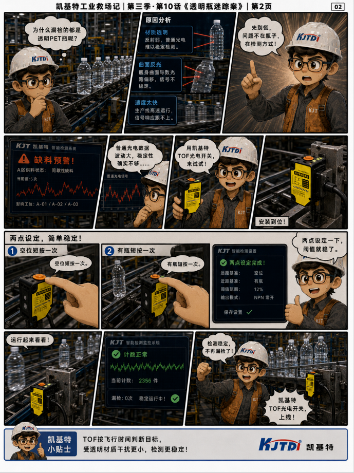 凱基特工業(yè)救場記·第三季收官｜TOF 激光光電傳感器：強(qiáng)光、對位、缺料、雨霧、多規(guī)格、透明瓶，一個(gè)都穩(wěn)！